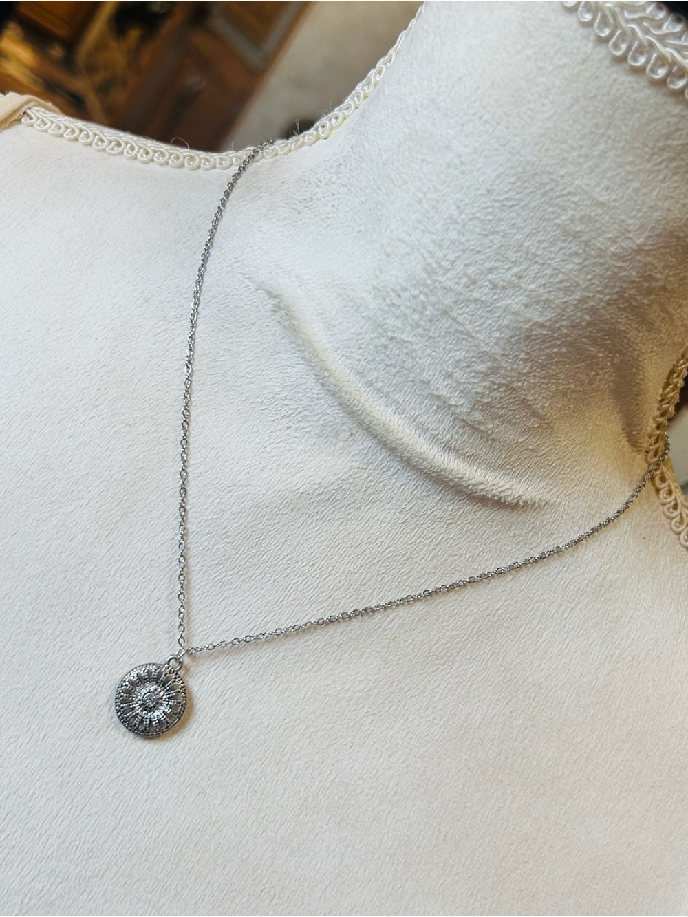 Handcrafted vintage dual sided medallion pendant on chain necklace